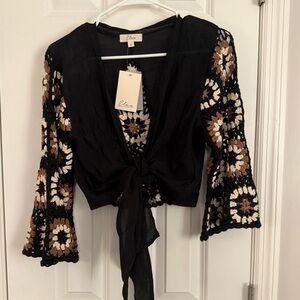 NWT Elan Black and Cream Floral Cover Up Size S